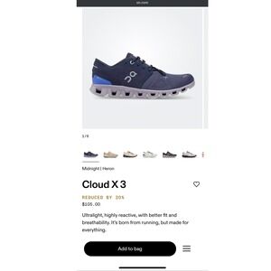 ON Cloud Women's Size 10 Cloud X 3 Midnight/Heron NWOT